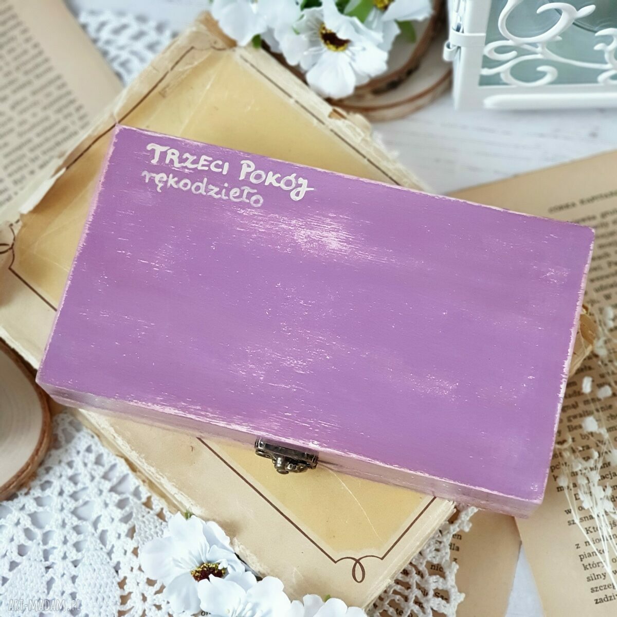 Ręcznie robione pudełko decoupage na ślub - kwiaty