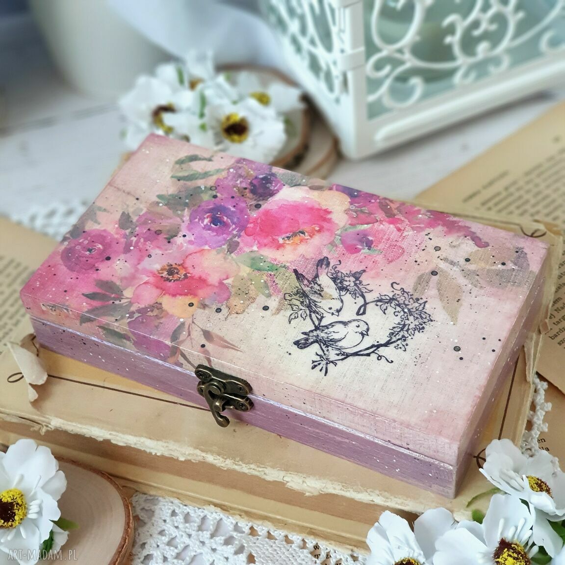 Pudełko decoupage ślub prezent kwiaty wykonałam technice