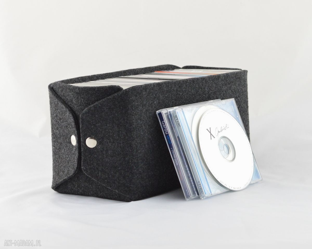Pudełko do przechowywania płyt CD Minimalistyczne z szarego filcu ręcznie wykonane
