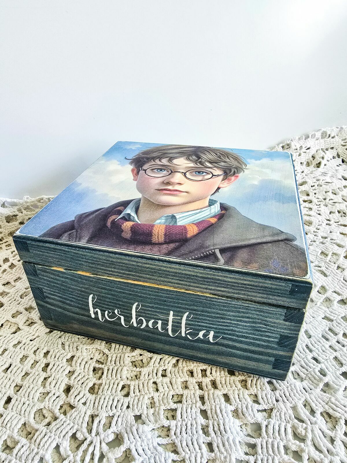 Pudełko drewniane Herbatka u Harrego - herbaciarka Harry Potter