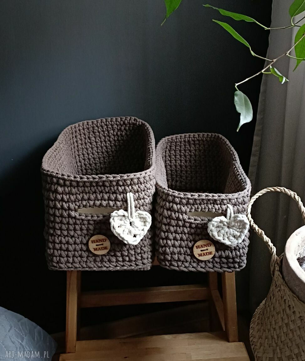 Duży koszyk z bawełnianego sznurka The Wool Art ciemny beż