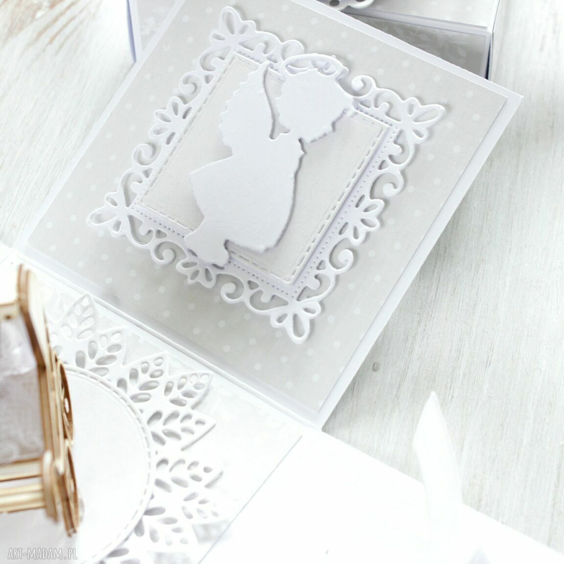 scrapbooking kartki: Pudełko kartka chrzest święty roczek prezent życzenia pamiątka HandMade