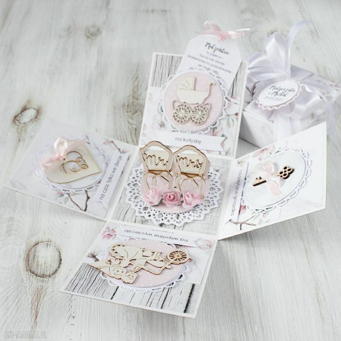 scrapbooking kartki: Pudełko kartka prezent na ślub wesele handmade
