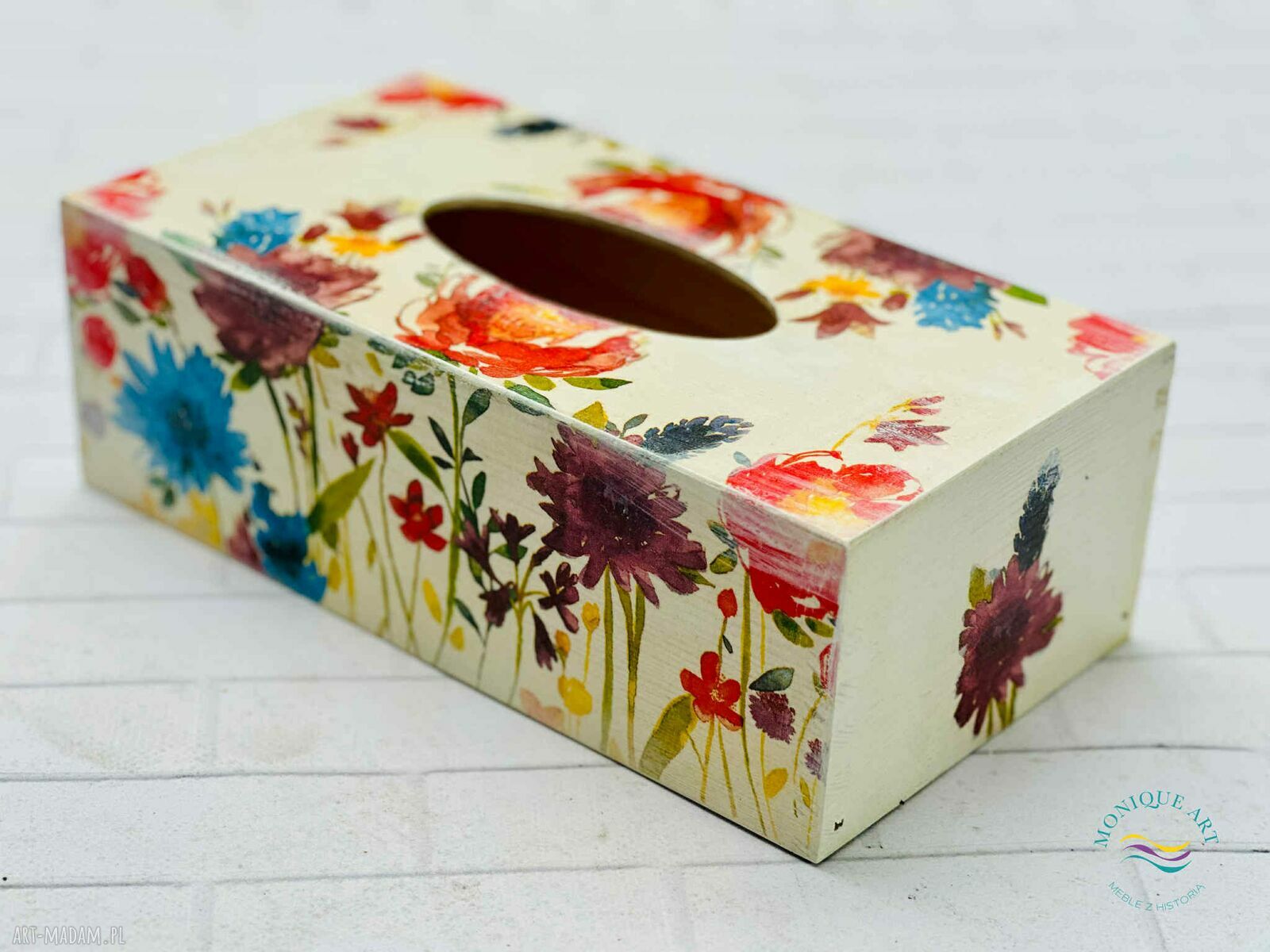 Pudełko na chusteczki w sielskim klimacie - kwiaty 25,5x13,5x8,5 cm
