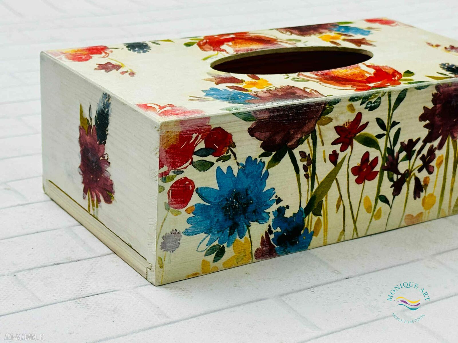 Pudełko na chusteczki w sielskim klimacie - kwiaty (25,5x13,5x8,5 cm)