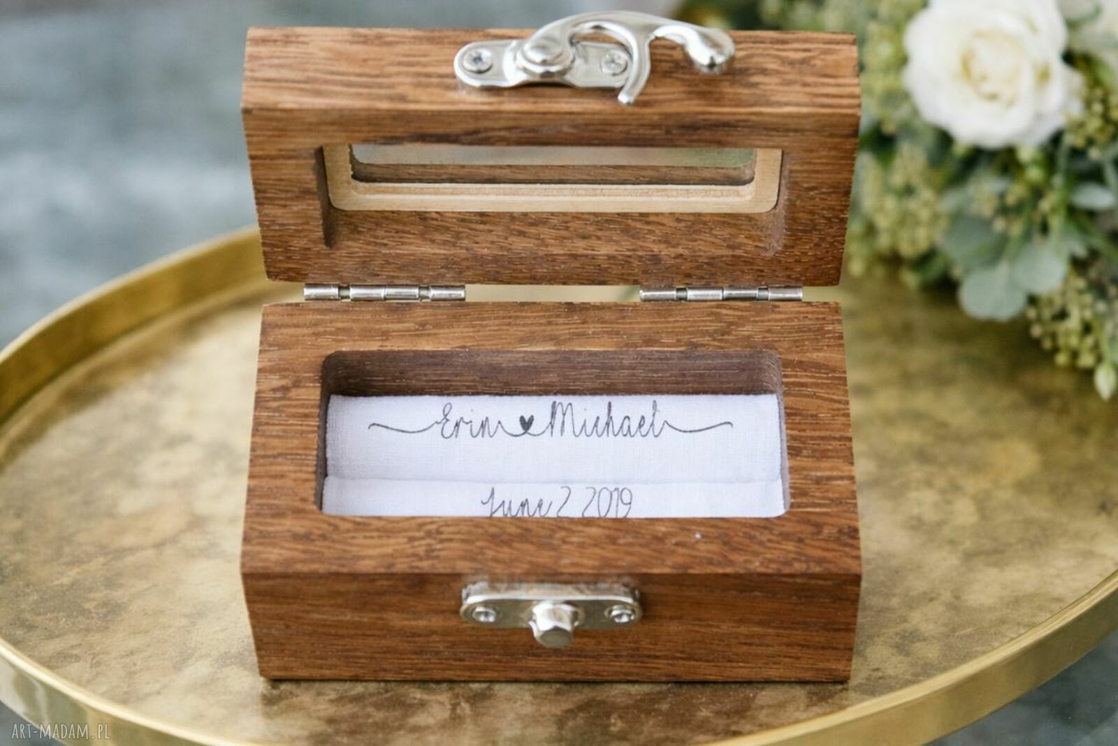 Personalizowane pudełko na obrączki z szybką 9x5 - Serce