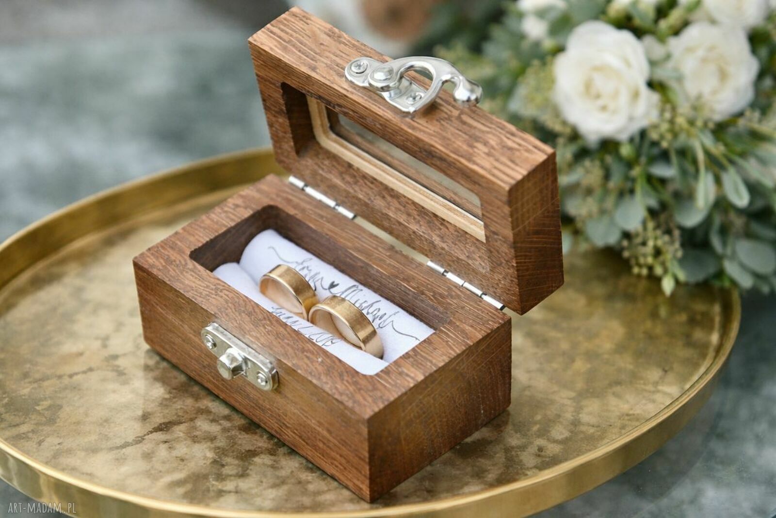 Personalizowane pudełko na obrączki z szybką 9x5 - Serce