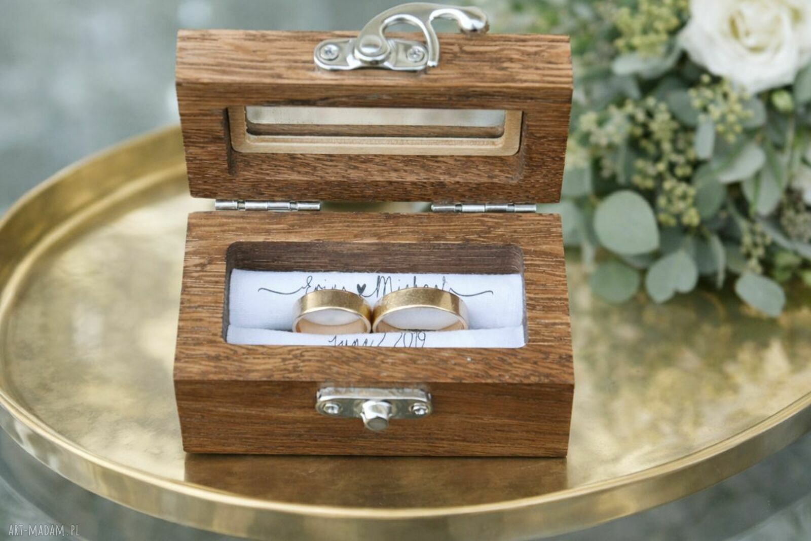Personalizowane pudełko na obrączki z szybką 9x5 - Serce