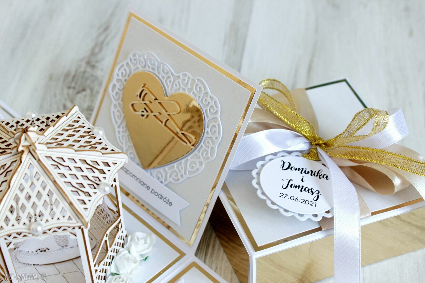 kartki: Pudełko na ślub wesele kartka prezent ręcznie wykonane