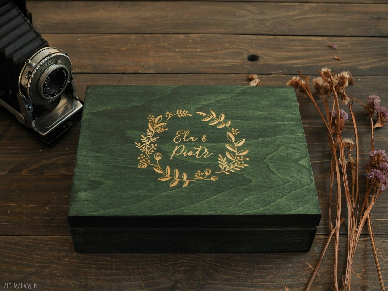 Pudełko personalizowane na zdjęcia ślubne 13x18 cm z grawerem