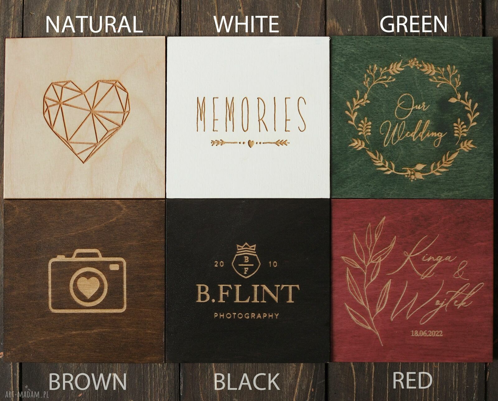 Pudełko personalizowane na zdjęcia ślubne 10x15 cm - grawer