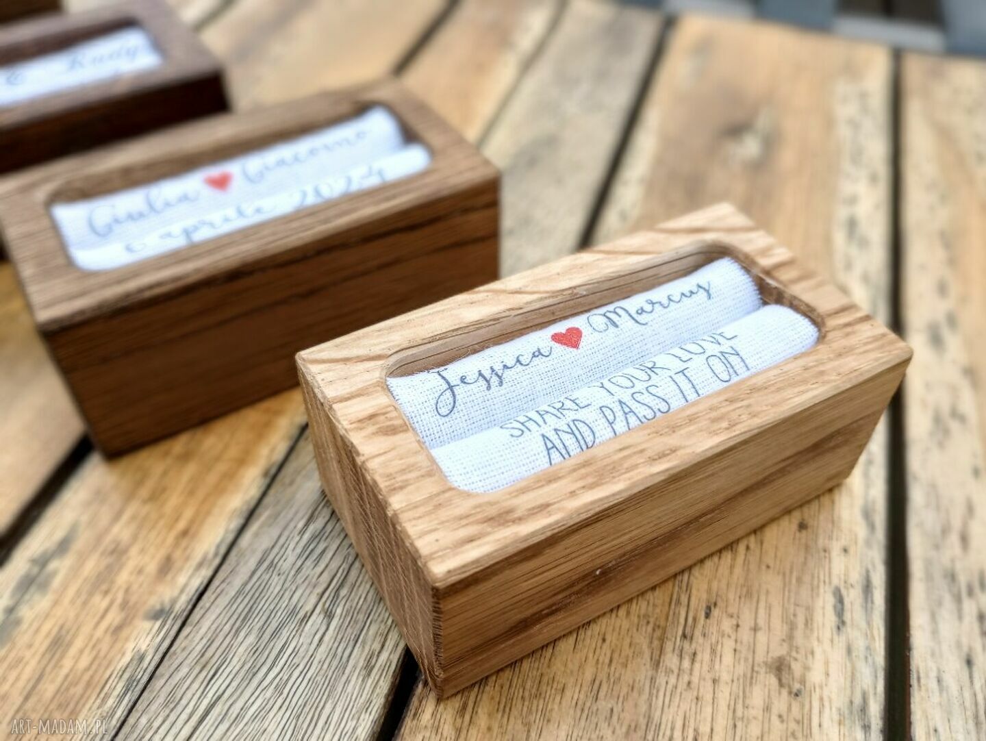 Pudełko ślubne na obrączki personalizowane z dębu - prezent ślubny