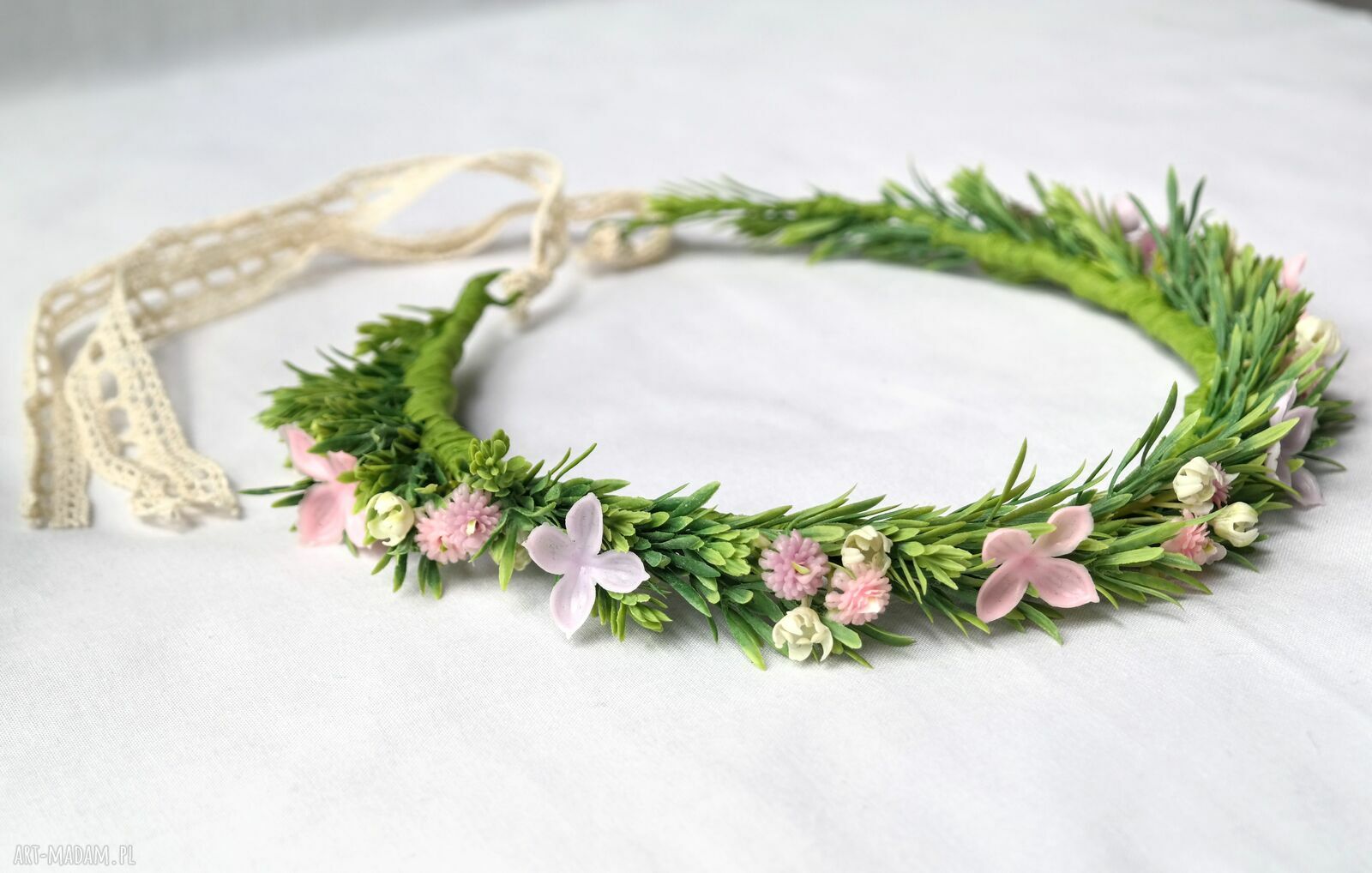 Pudrowy świt - pastelowy wianek handmade boho na ślub i sesję