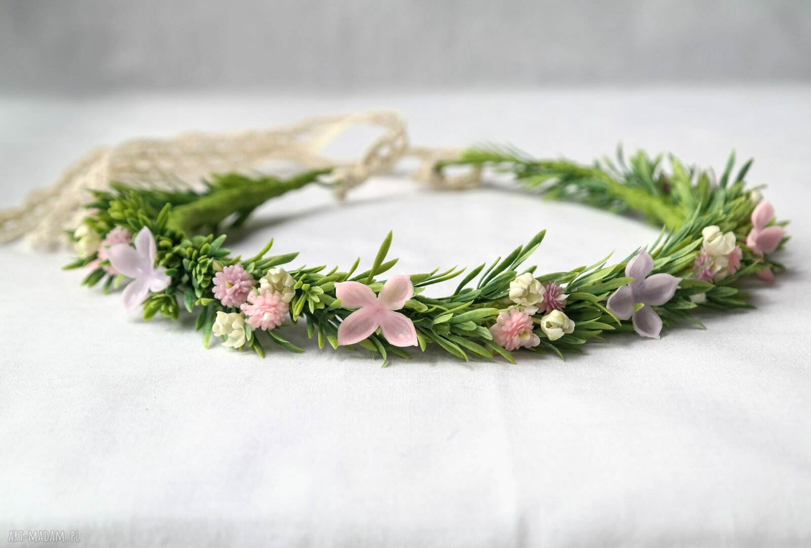 Pudrowy świt - pastelowy wianek handmade boho na ślub i sesję