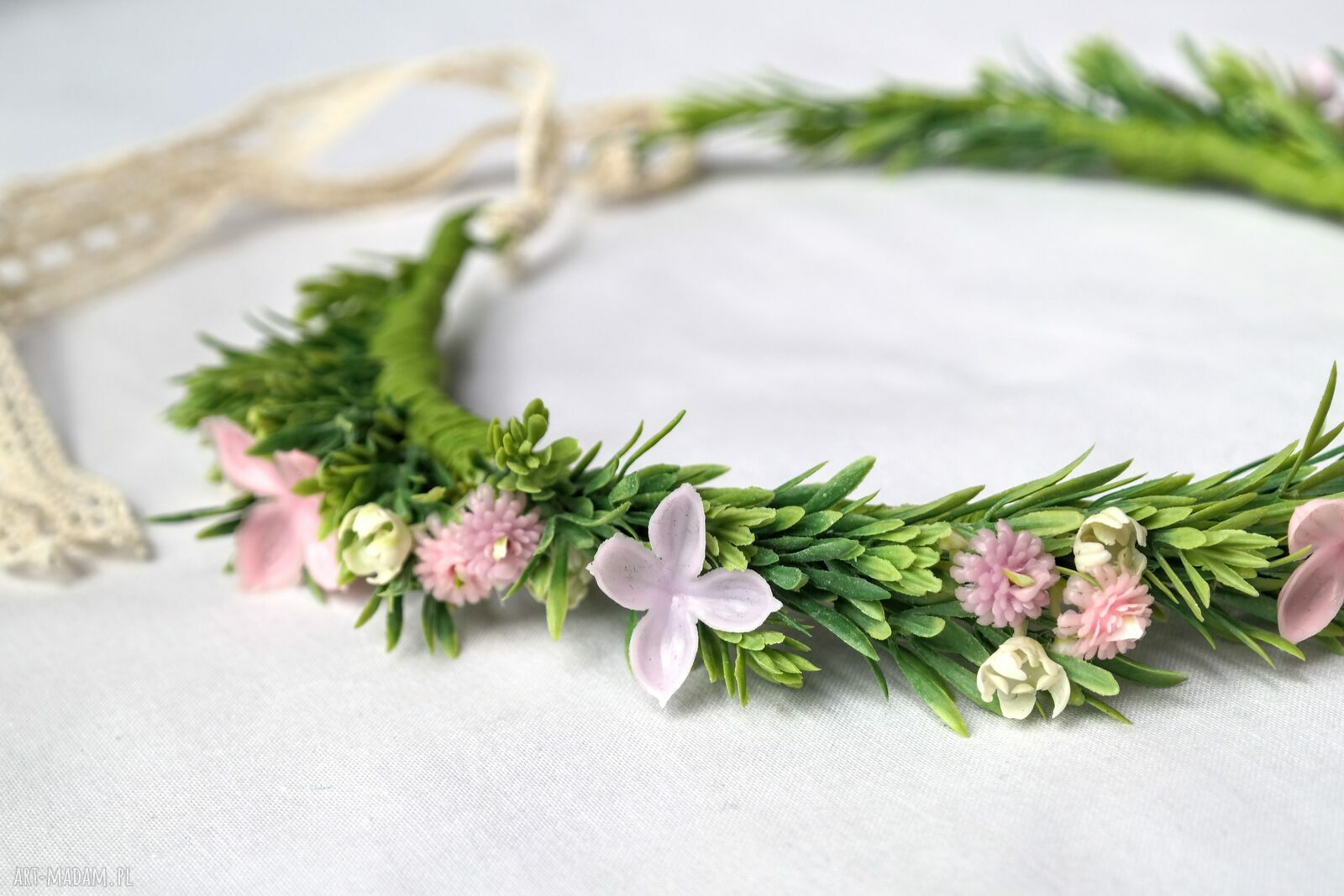 Pudrowy świt - pastelowy wianek handmade boho na ślub i sesję