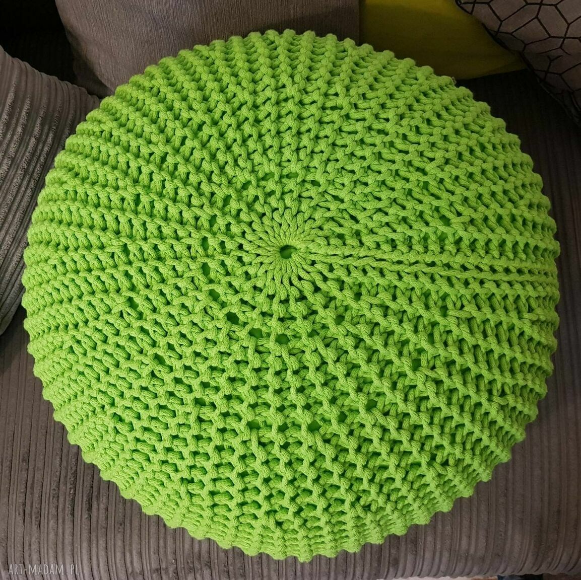 Pufa 50x35 cm - podnóżek ręcznie dziergany z bawełnianego sznurka