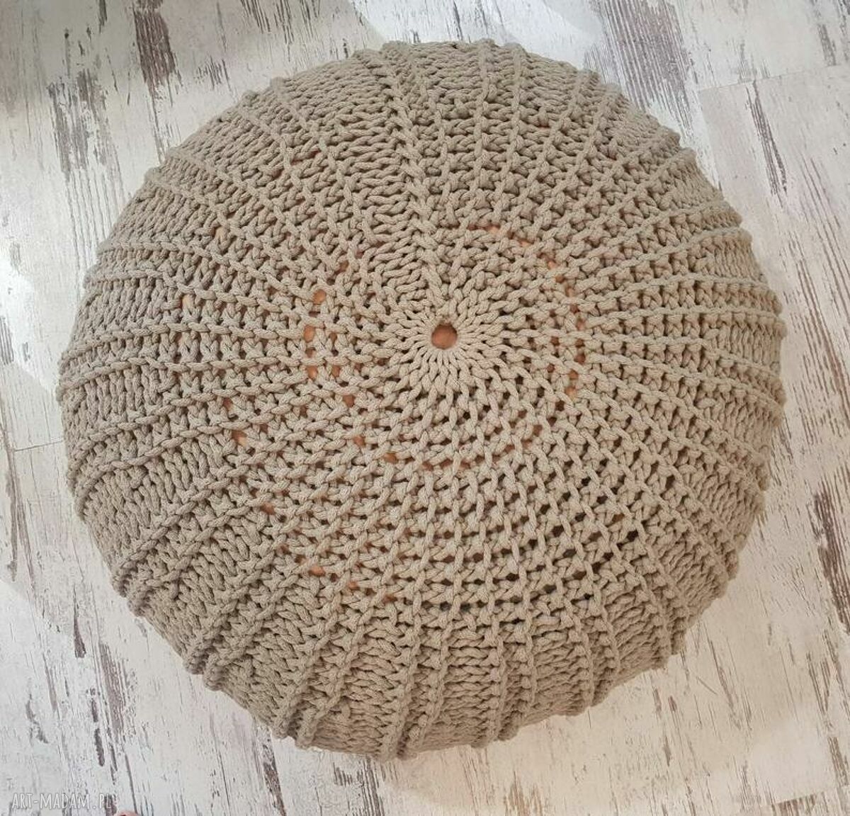 Pufa 60x25cm dziergana na drutach - zdejmowany pokrowiec i wygodne siedzisko