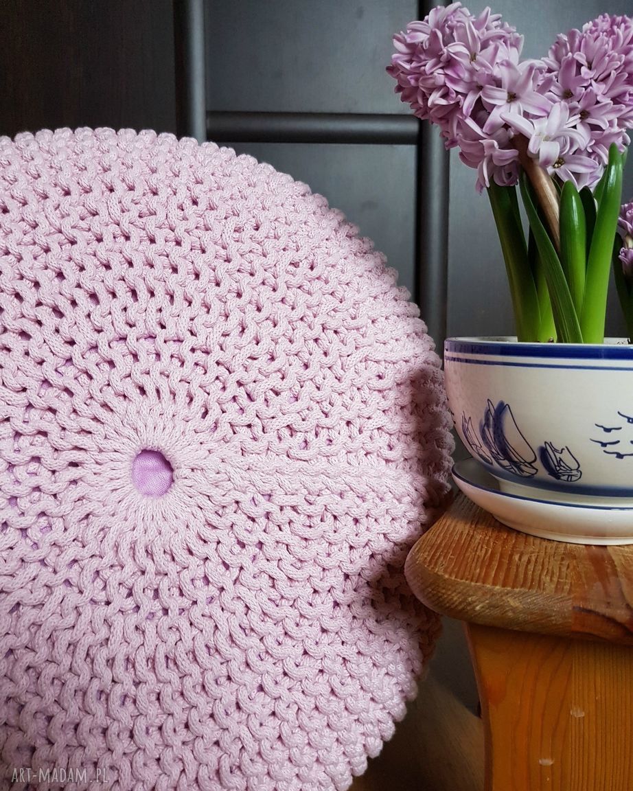Ręcznie pleciona pufa z bawełnianego sznurka - 40 cm średnicy, 30 cm wysokości