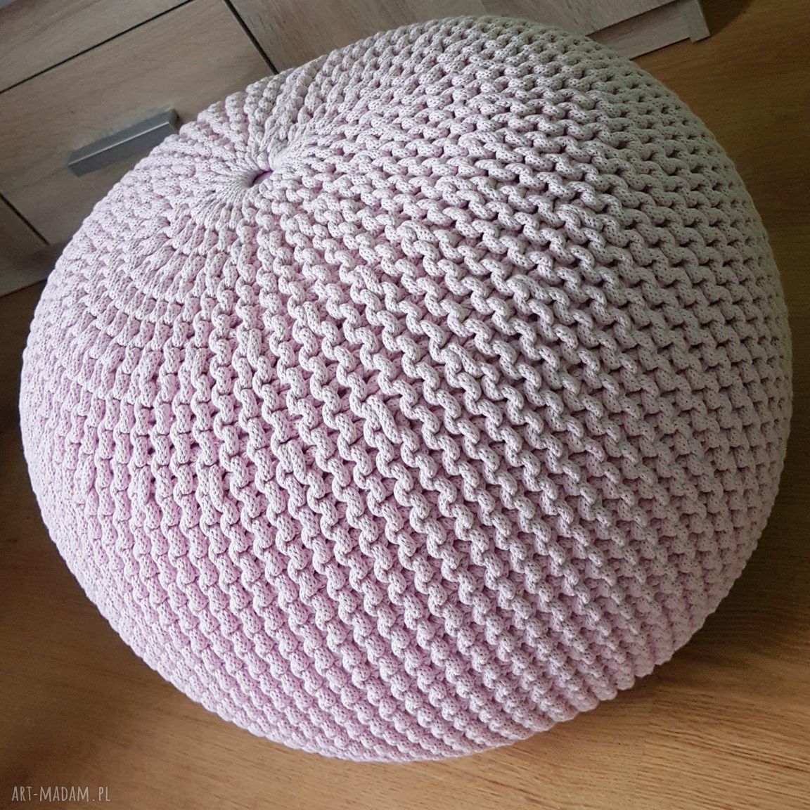 Ręcznie pleciona pufa z bawełnianego sznurka - 40 cm średnicy, 30 cm wysokości