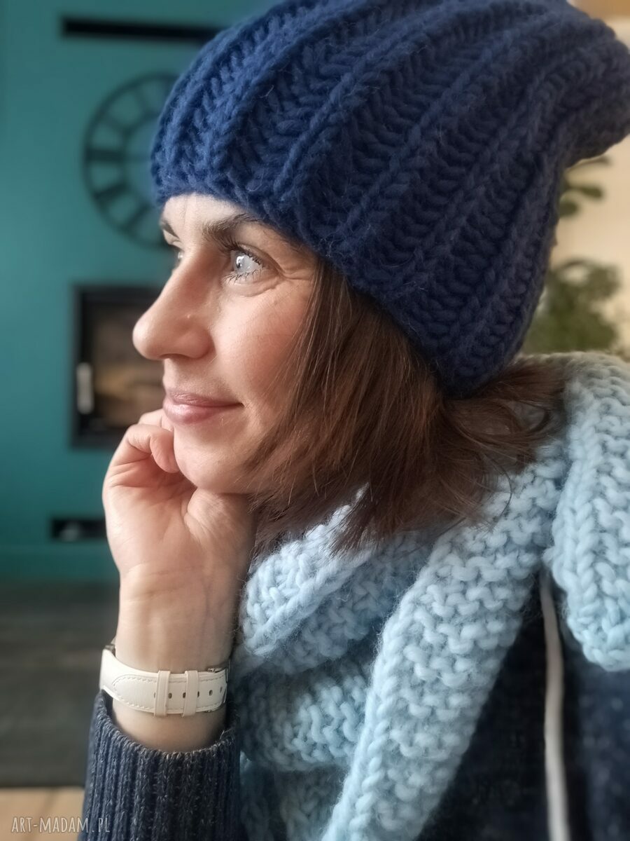 czapki: wełniana czapusia ANGIELKA (ciemno niebieski) handmade