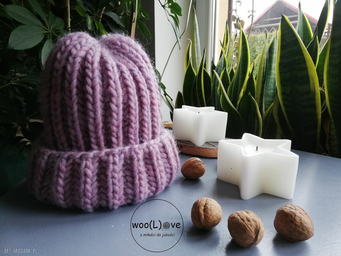 czapki: wełniana czapusia ANGIELKA (PIWONIA) Ręcznie zrobione