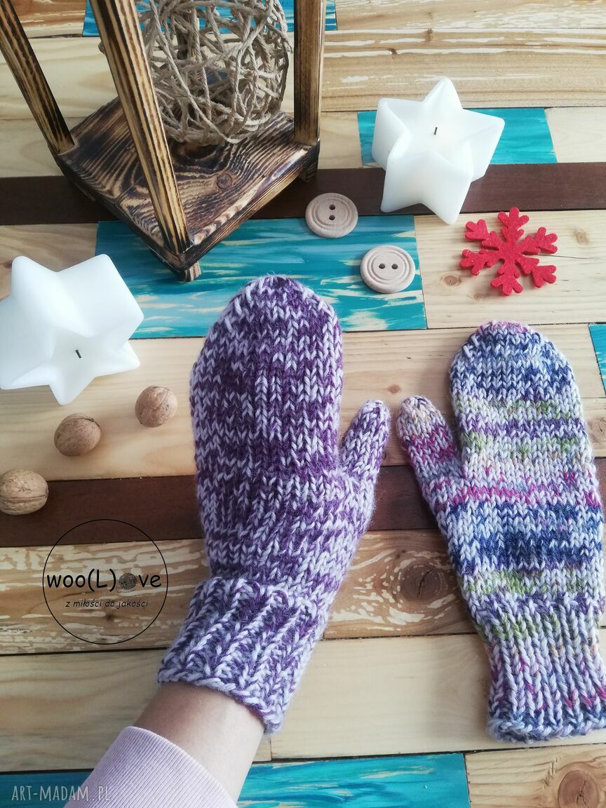 rękawiczki: wełniane rękawiczki OWIECZKI FIOLETOWY MIX Handmade