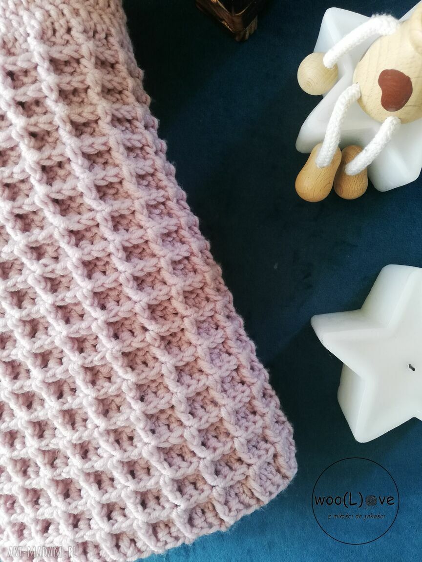 pokoik dziecka: wełniany kocyk niemowlęcy WAFELEK 100% WEŁNY MERINO ręcznie wykonane