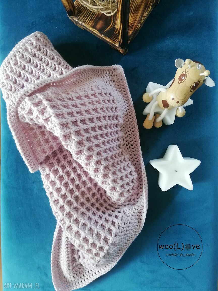 Wełniany kocyk niemowlęcy wafelek 100% merino wełna