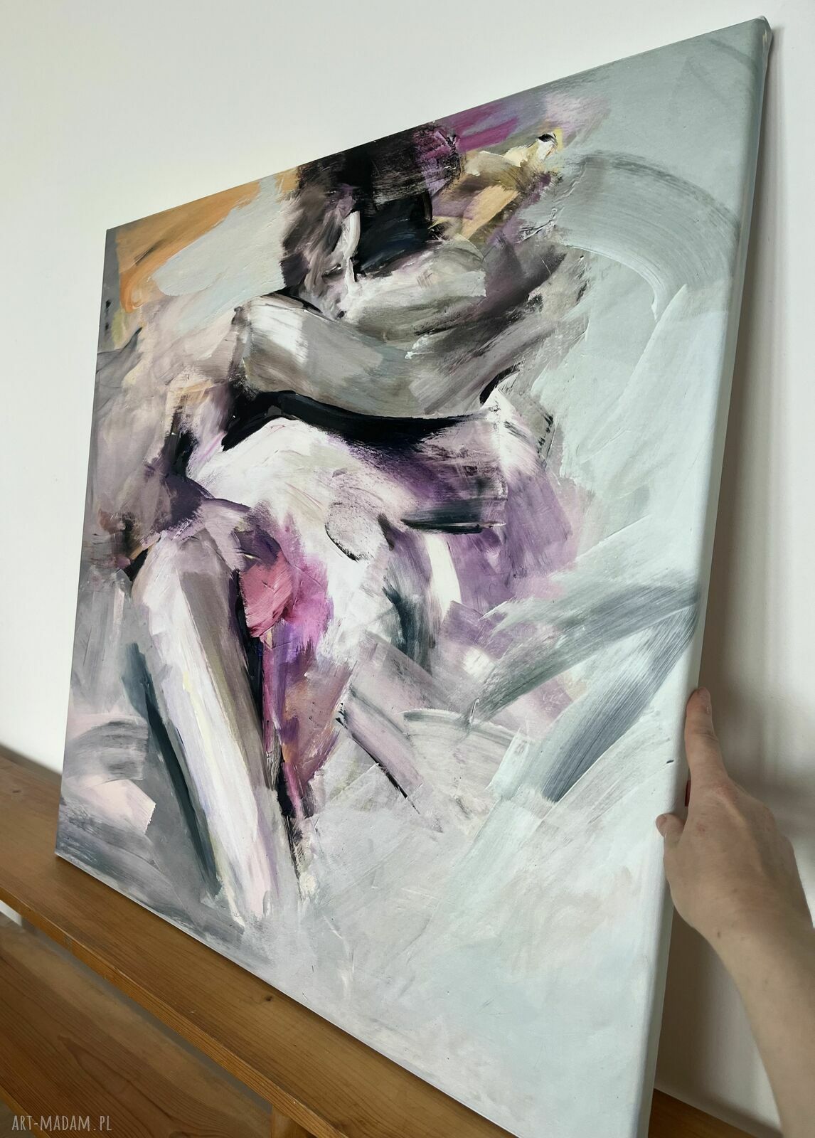Purple 70x70cm - fioletowy obraz nad łóżko w technice mieszanej