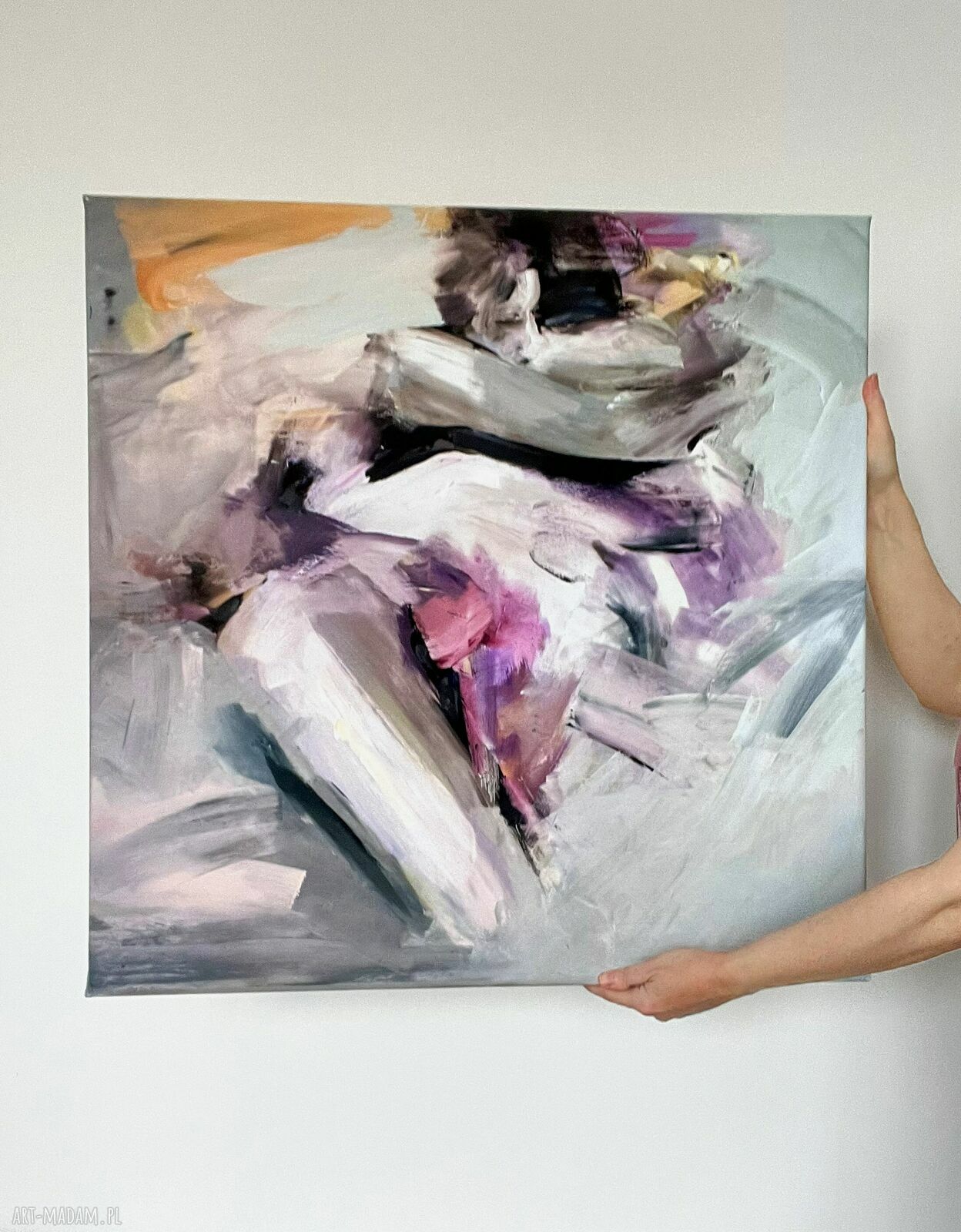 Purple 70x70cm - fioletowy obraz nad łóżko w technice mieszanej