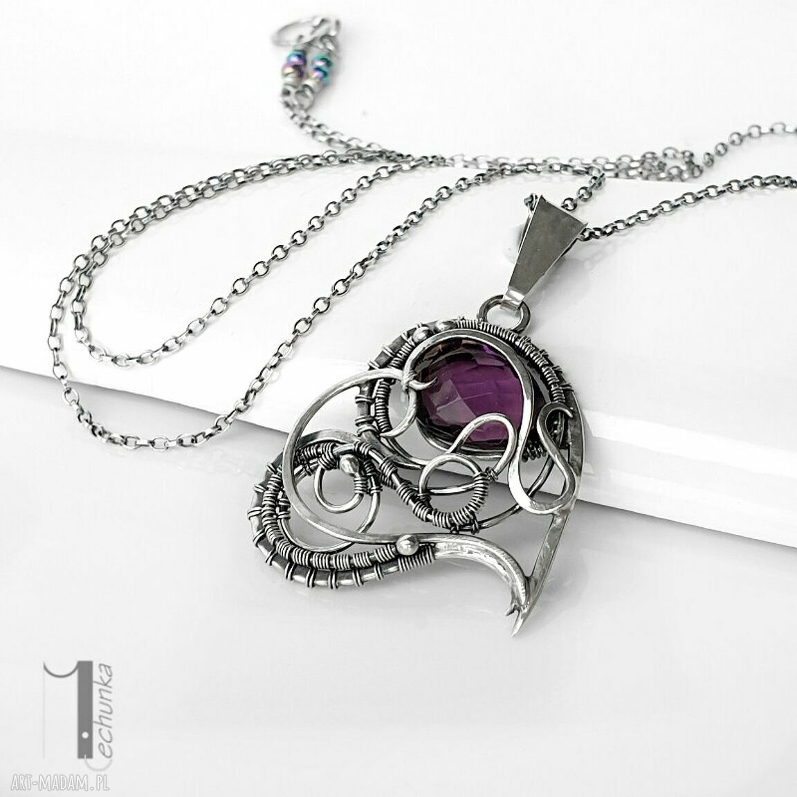 Purple heart I - srebrne serce z ametystem