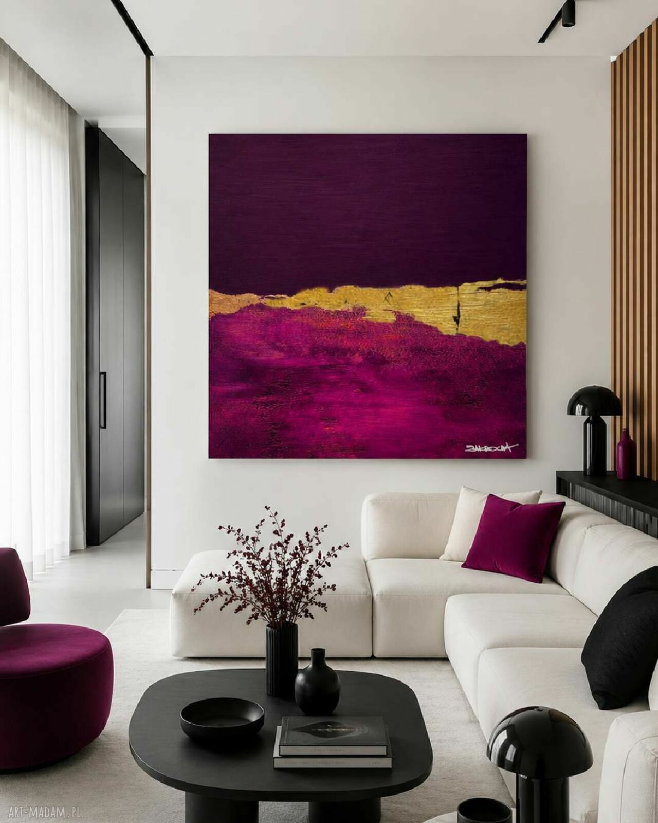 Purpurowy Sen - unikatowy obraz ręcznie malowany akryl 120x120 cm