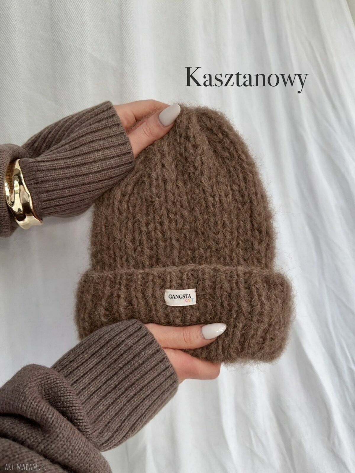 Puszysta czapka Cloud z alpaki i wełny merino - kasztanowa