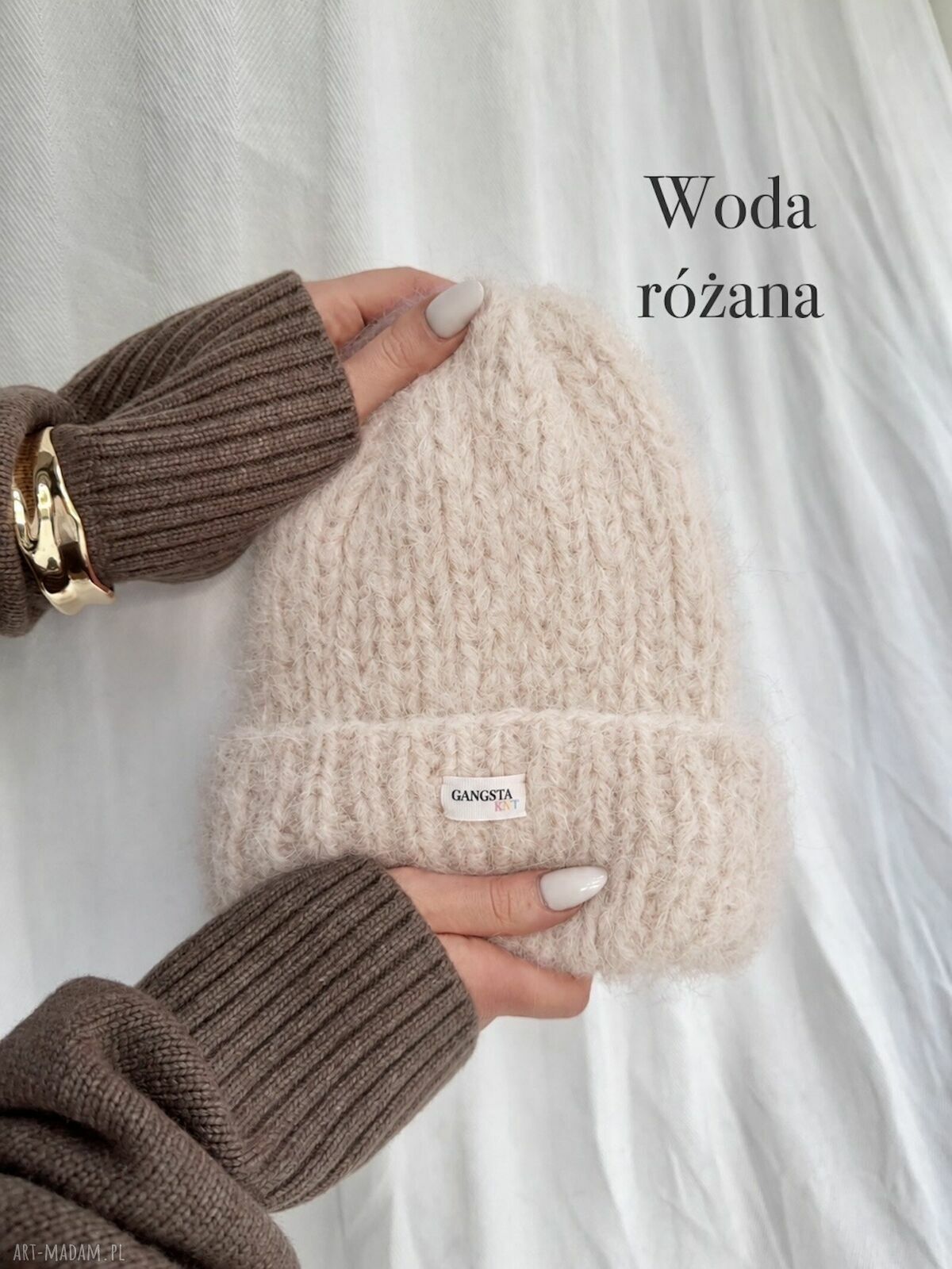 Puszysta czapka Cloud z alpaki i wełny merino - woda różana