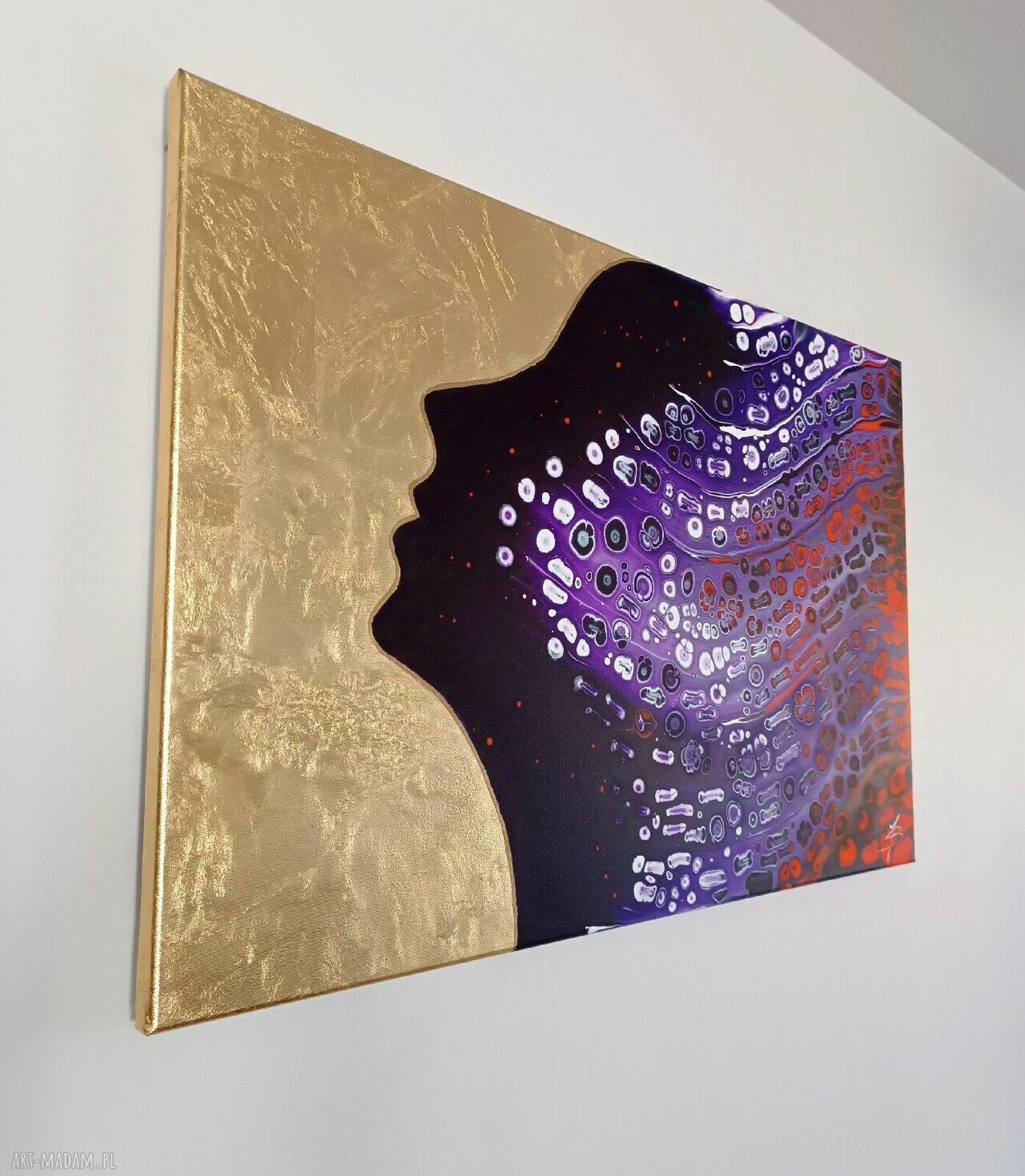 QUEEN OF THE NIGHT II - ręcznie malowany obraz abstrakcyjny 60x90 (fiolet i złoto)