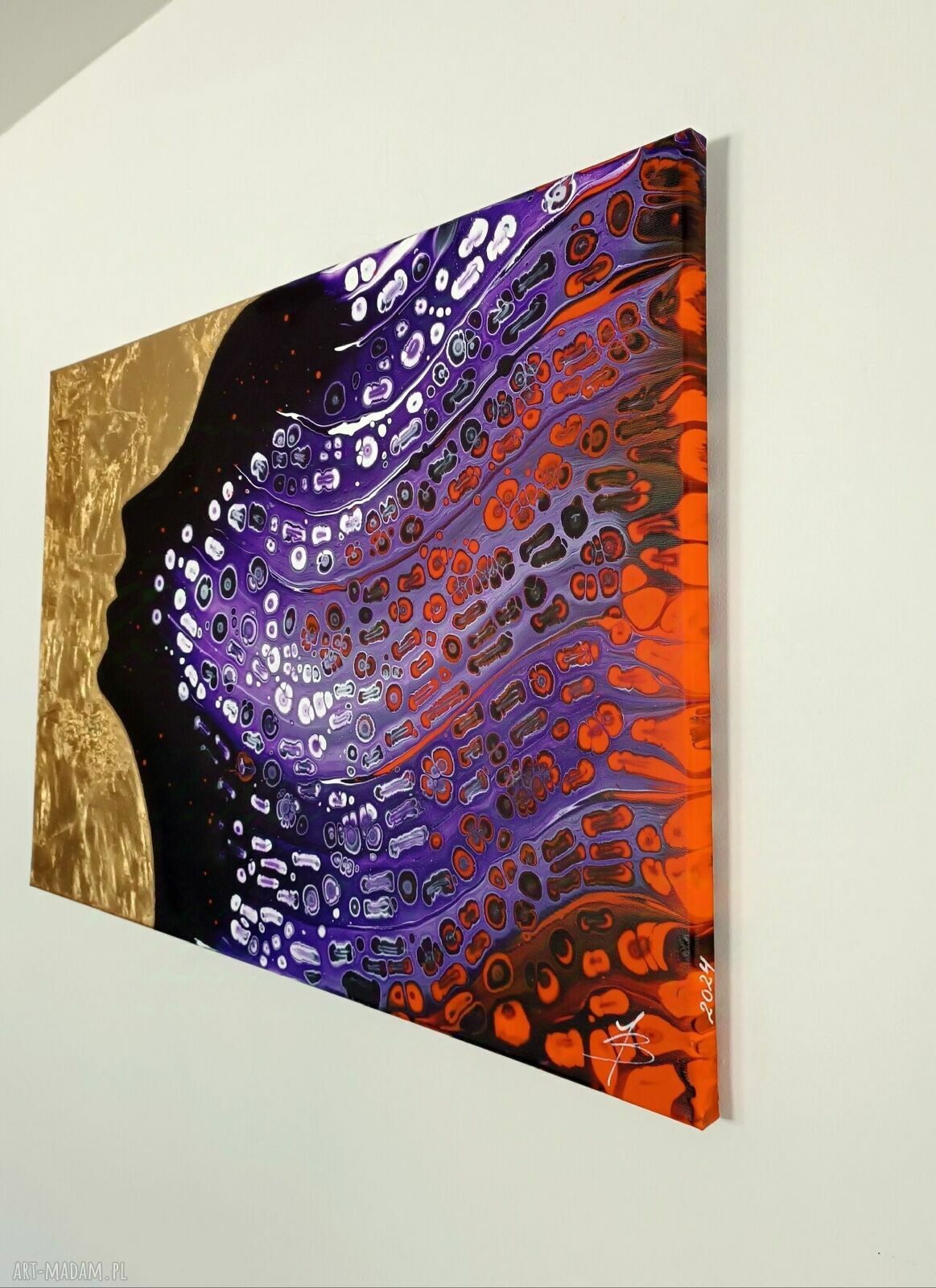 QUEEN OF THE NIGHT II - ręcznie malowany obraz abstrakcyjny 60x90 (fiolet i złoto)
