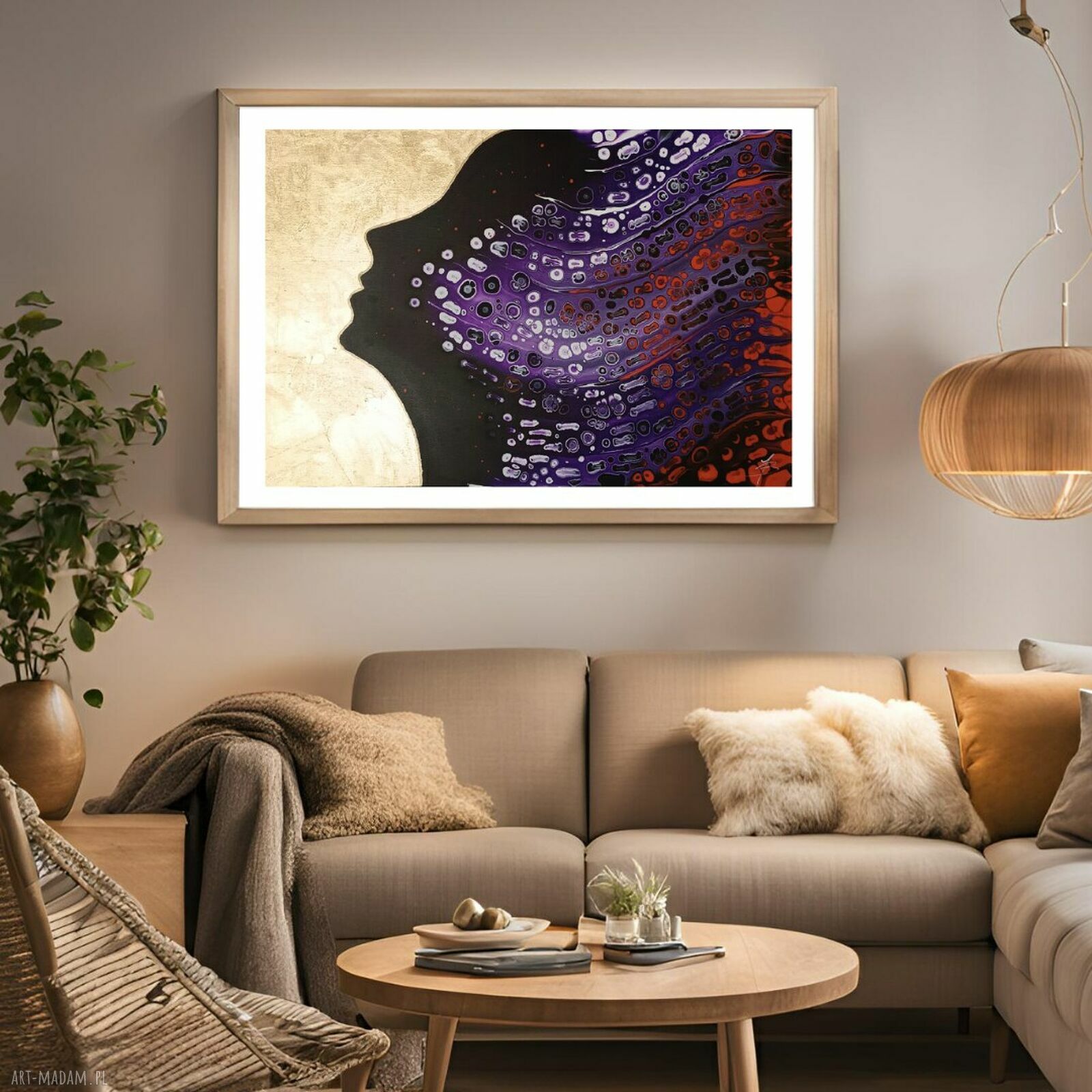 QUEEN OF THE NIGHT II - ręcznie malowany obraz abstrakcyjny 60x90 fiolet i złoto