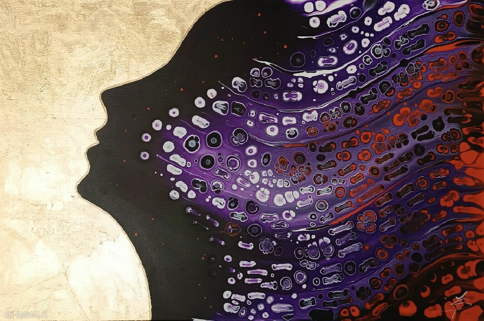 QUEEN OF THE NIGHT II - ręcznie malowany obraz abstrakcyjny 60x90 (fiolet i złoto)