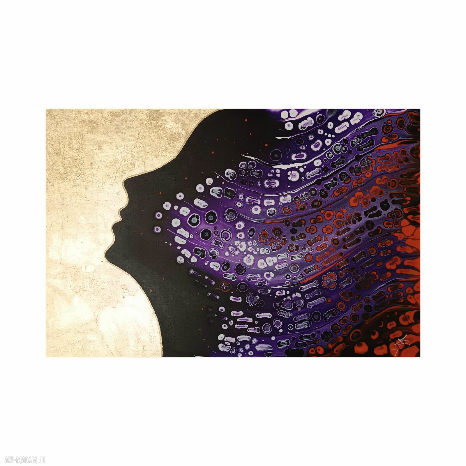 QUEEN OF THE NIGHT II - ręcznie malowany obraz abstrakcyjny 60x90 (fiolet i złoto)