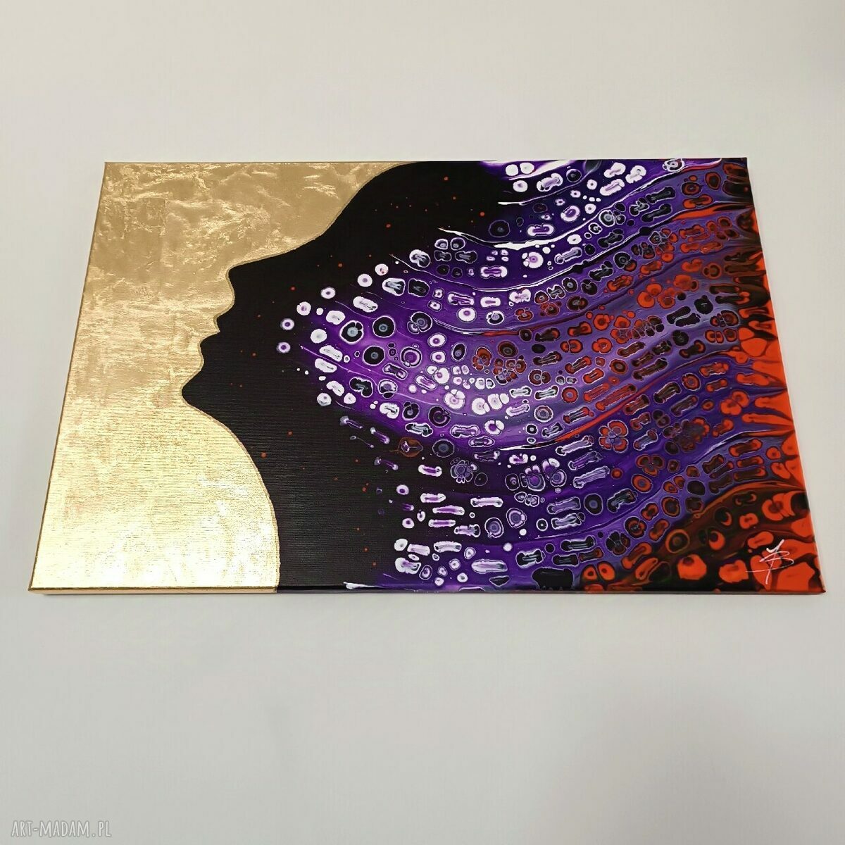 QUEEN OF THE NIGHT II - ręcznie malowany obraz abstrakcyjny 60x90 (fiolet i złoto)