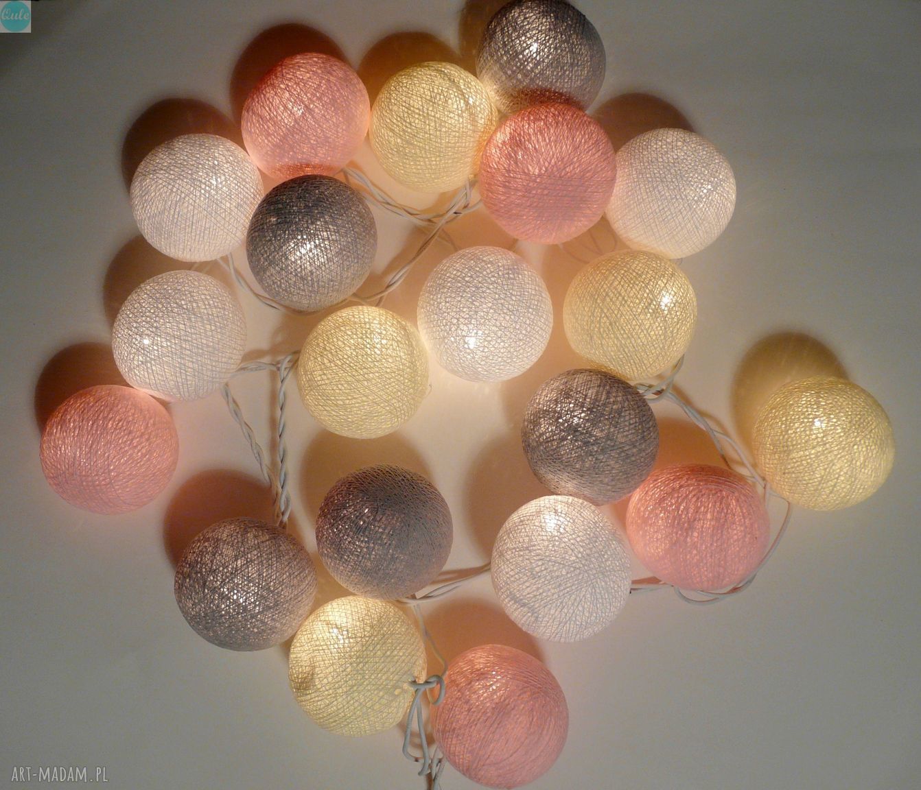 qule lampki cotton balls light łagodne pastele dom ღ artMadam.pl