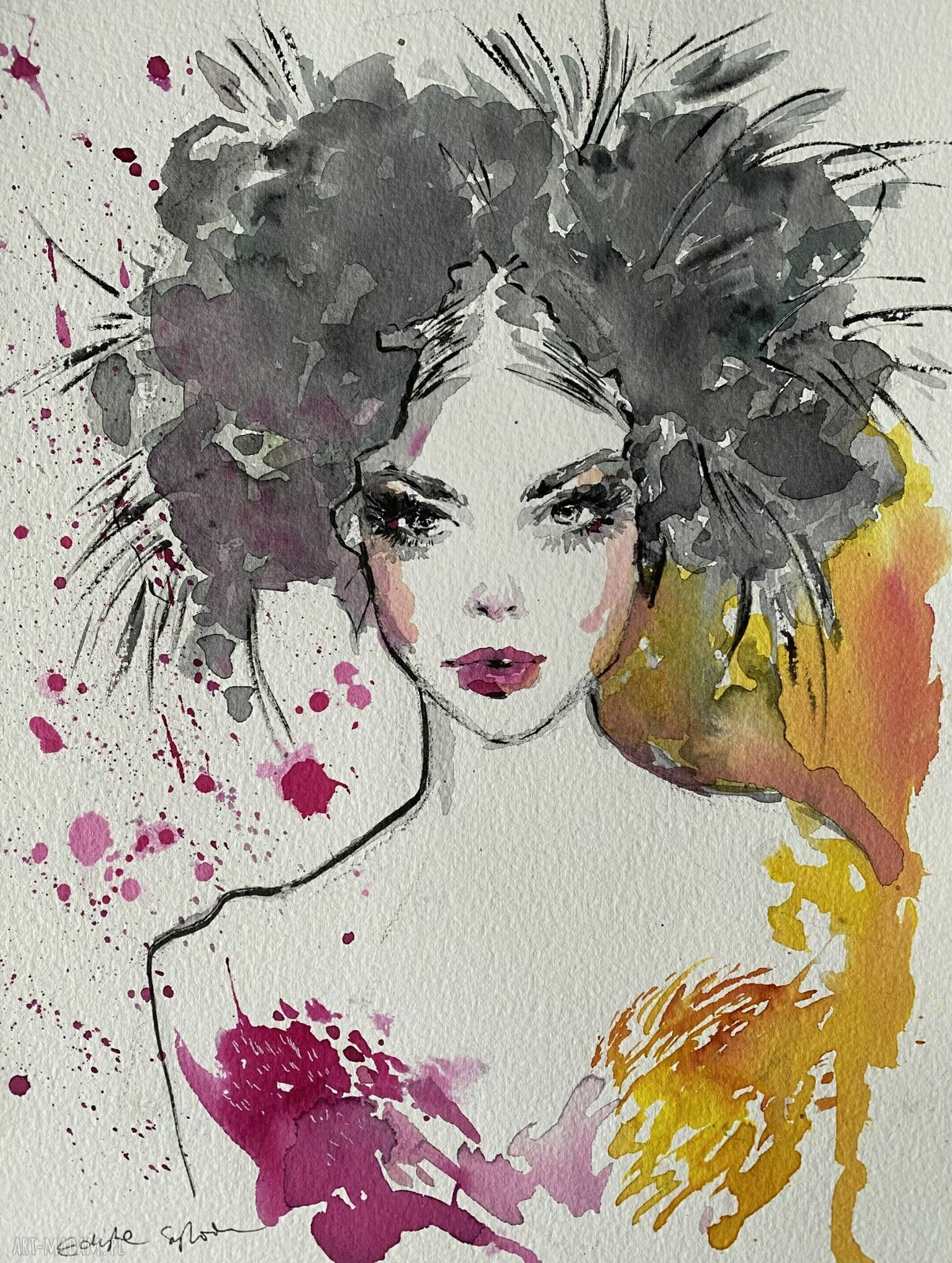 Radiant Beauty - akwarela na papierze, portret kobiety A4