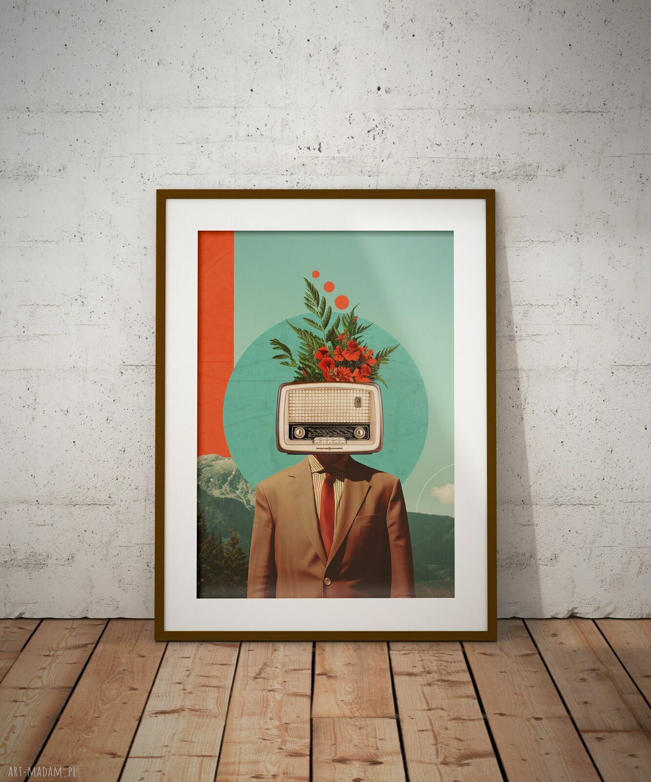Plakat Radiohead 70x100 cm - surrealistyczny kolaż retro radia