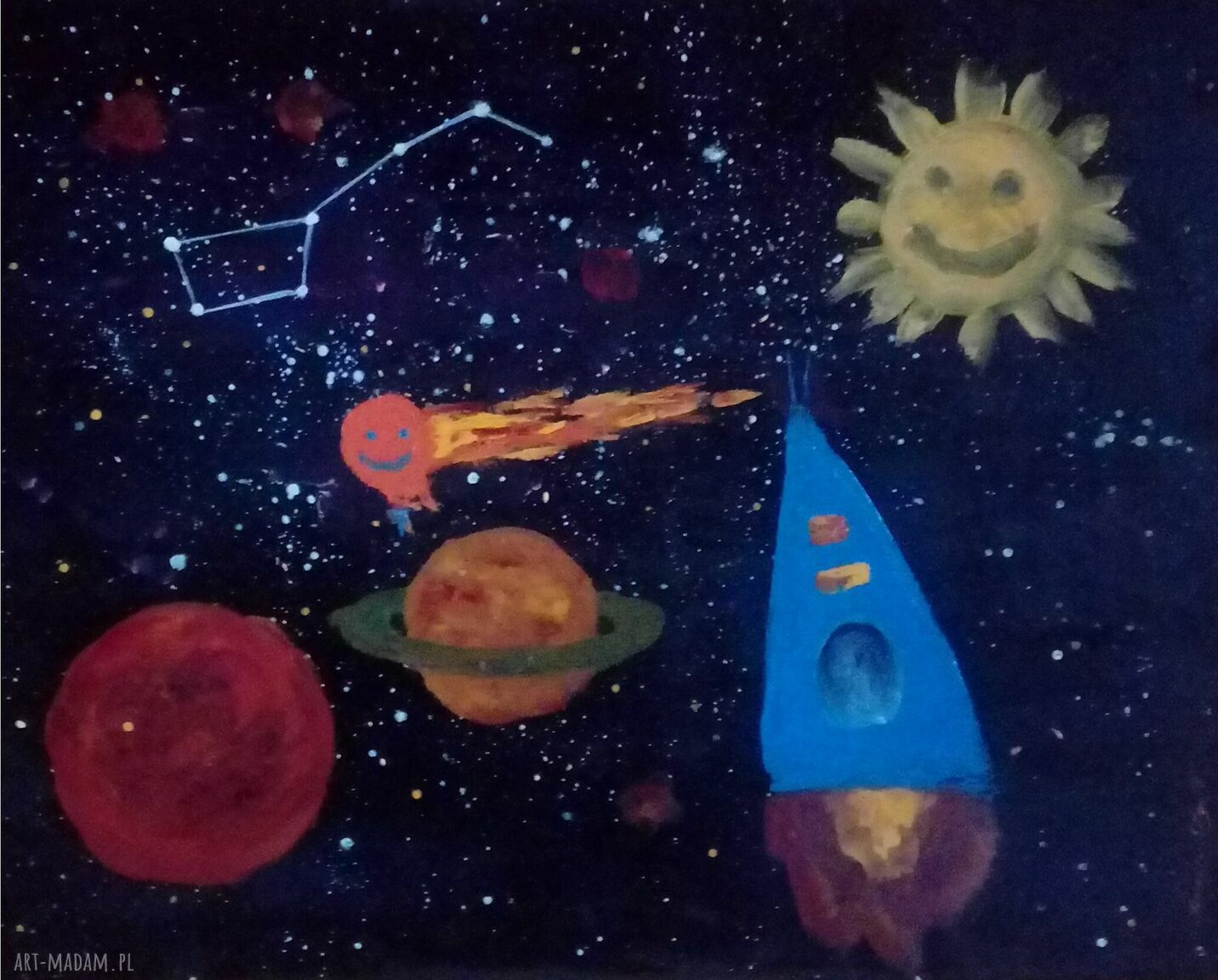 Radość Kosmosu - autorski obraz olejny na płótnie 40x50, gotowy do zawieszenia