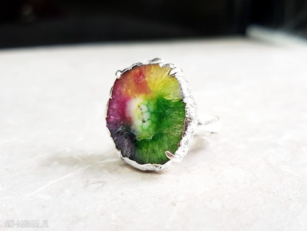 pierścionki: RADOŚĆ ŻYCIA Pierścionek z kwarcem solarnym (posrebrzany) ręcznie robione