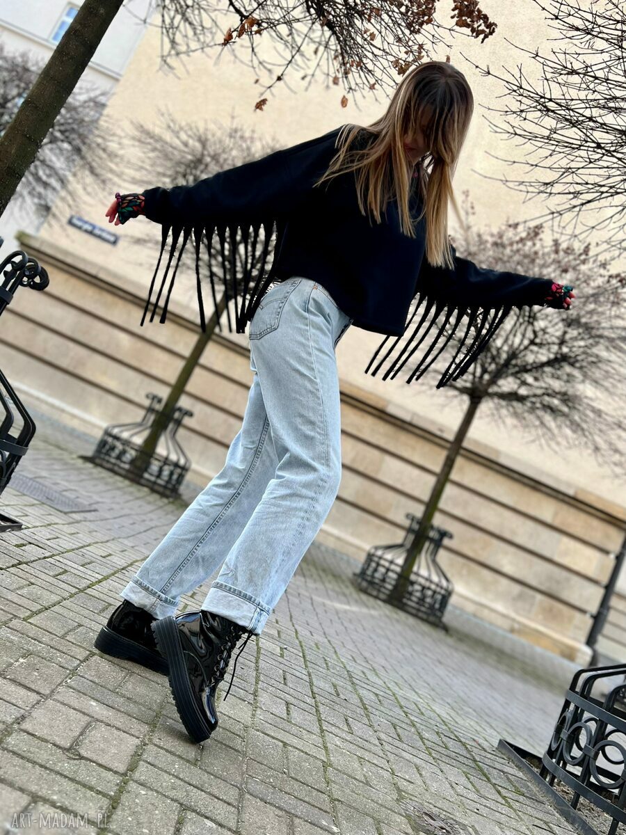 Rainbow Connection - bluza z frędzlami boho (oversize) z puszystym wnętrzem