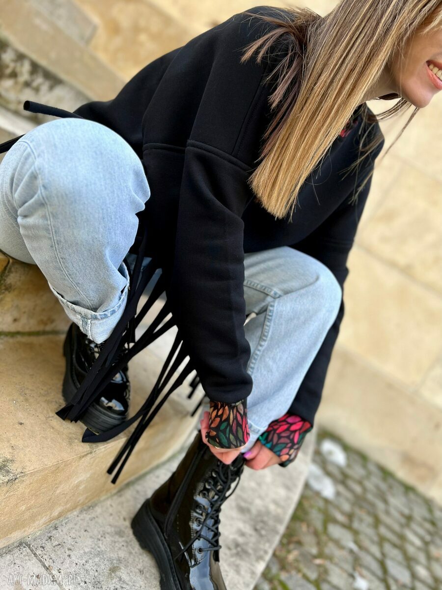 Rainbow Connection - bluza z frędzlami boho (oversize) z puszystym wnętrzem