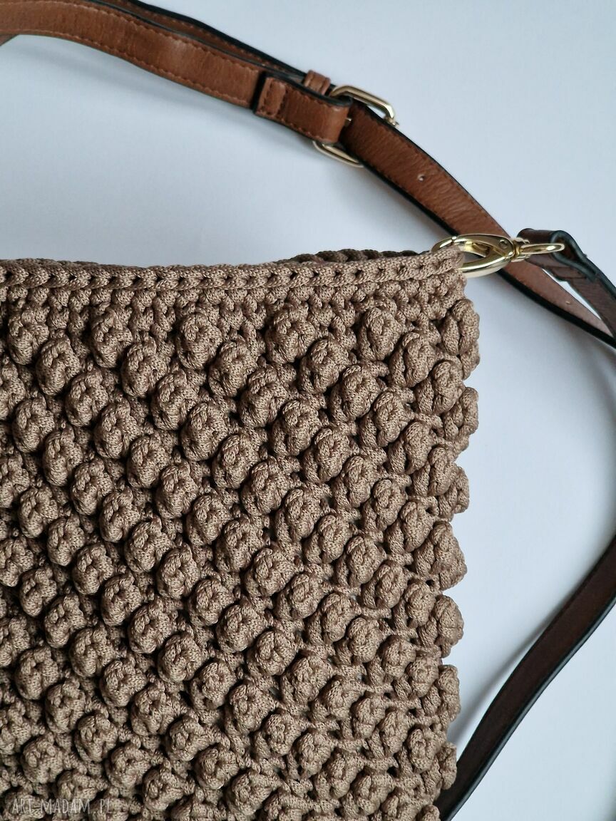 Brązowa torebka na ramię handmade ze sznurka z podszewką