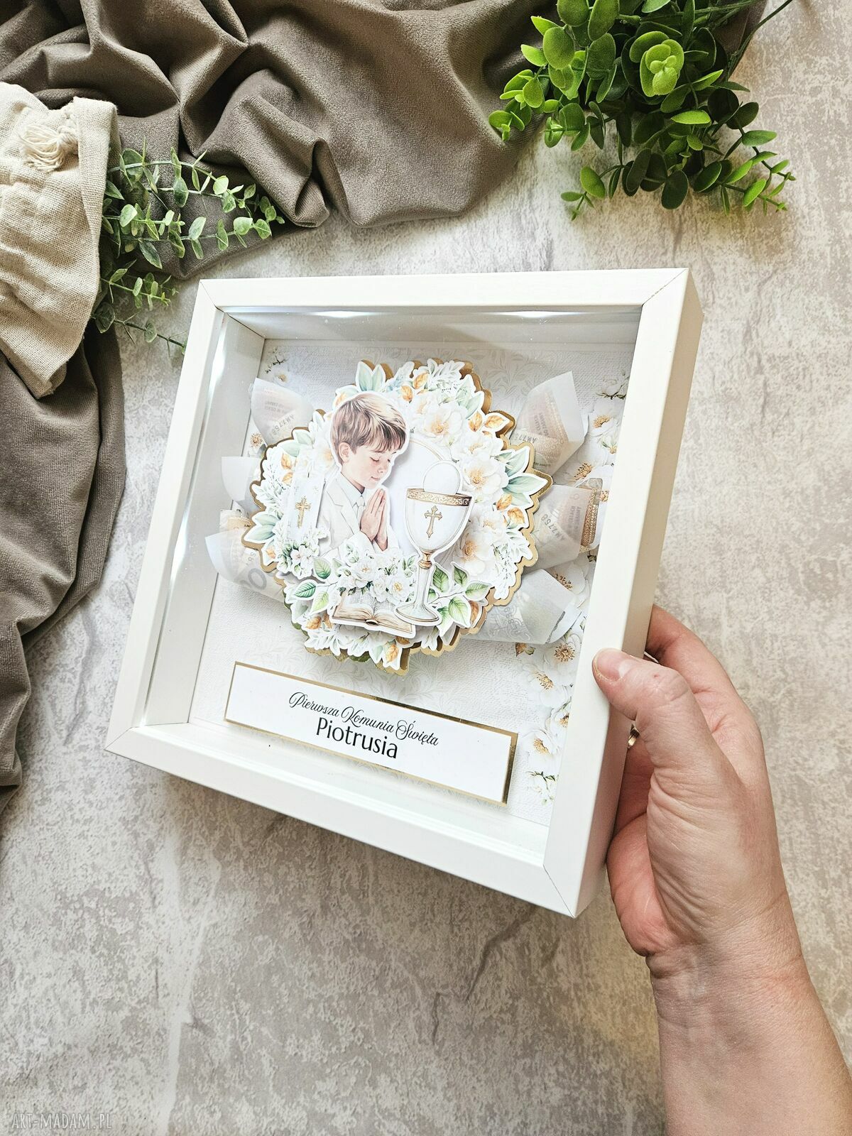 Ramka 3D na Pierwszą Komunię Świętą z LED - personalizowana