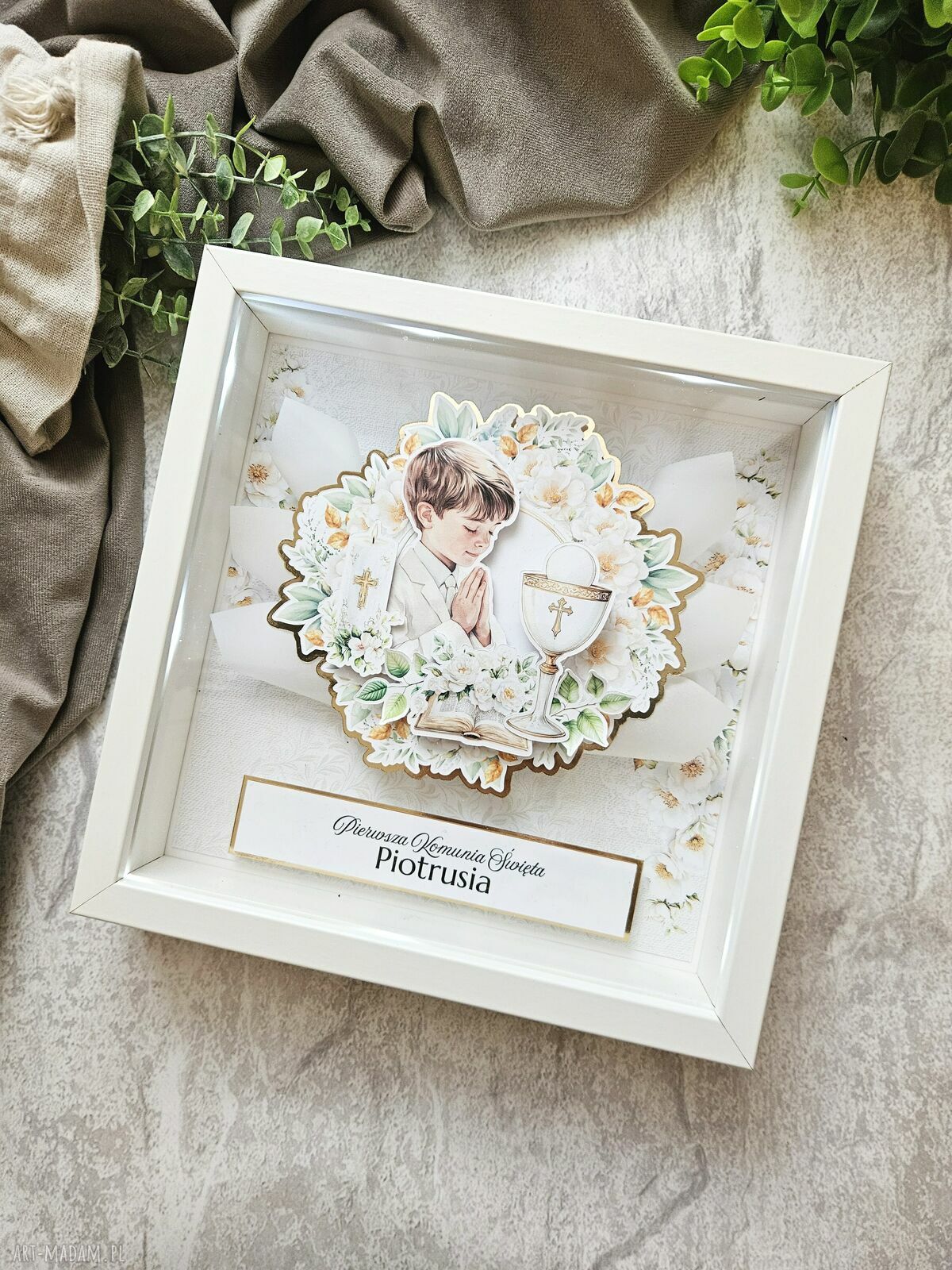 Ramka 3D na Pierwszą Komunię Świętą z LED - personalizowana